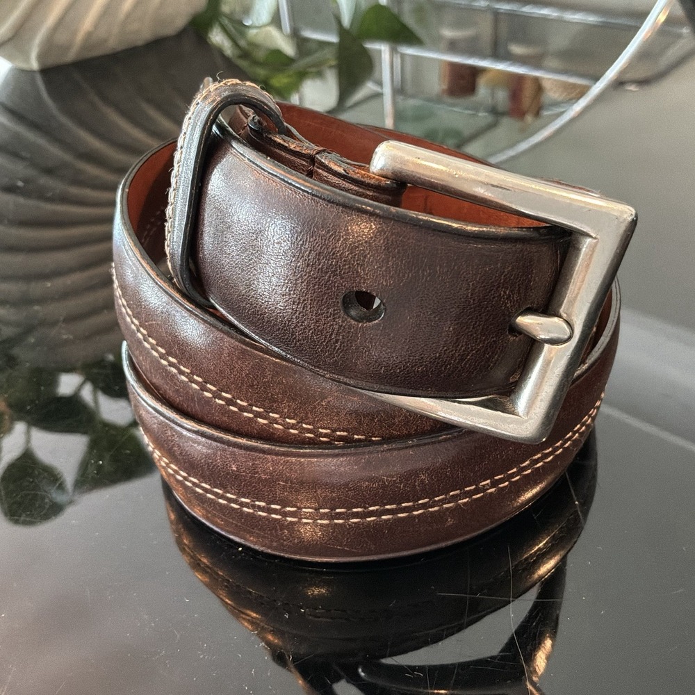 Coach Men's Brown Jacquard and Leather Belt Size 34 Made In Italy